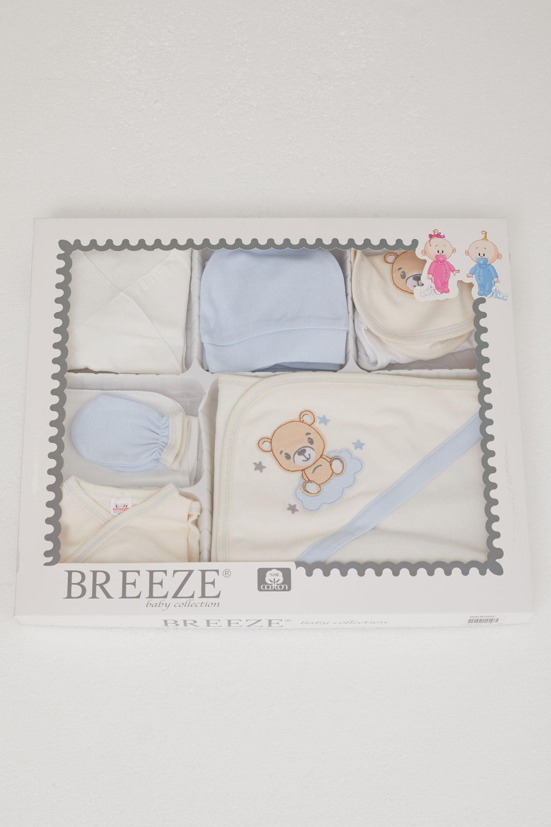 BRE Breeze Baby Boy Hospital Outfit 10-Piece Cute Bear Embroidered Starry 0-3 Months, Ecru - Cortlandt