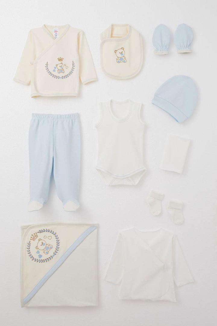 BRE Breeze Baby Boy Hospital Outfit 10-Piece King Bear Embroidered 0-3 Months, Ecru - Palm Coast