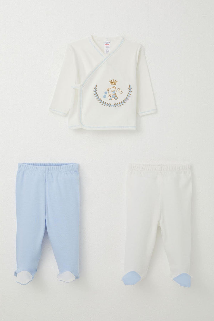 BRE Breeze Baby Boy Hospital Outfit 3-Piece Set with Bear Embroidery 0-4 Months, Ecru - Texas City