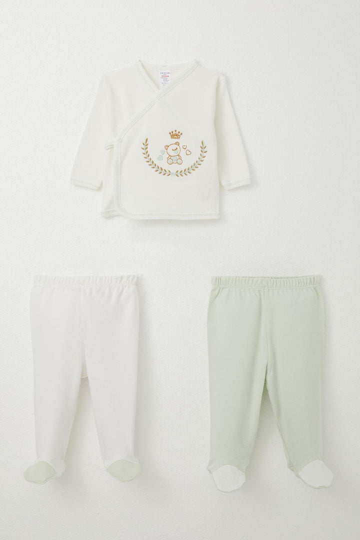 BRE Breeze Baby Boy Hospital Outfit 3-Piece Set with Bear Embroidery 0-4 Months, Ecru - Halifax