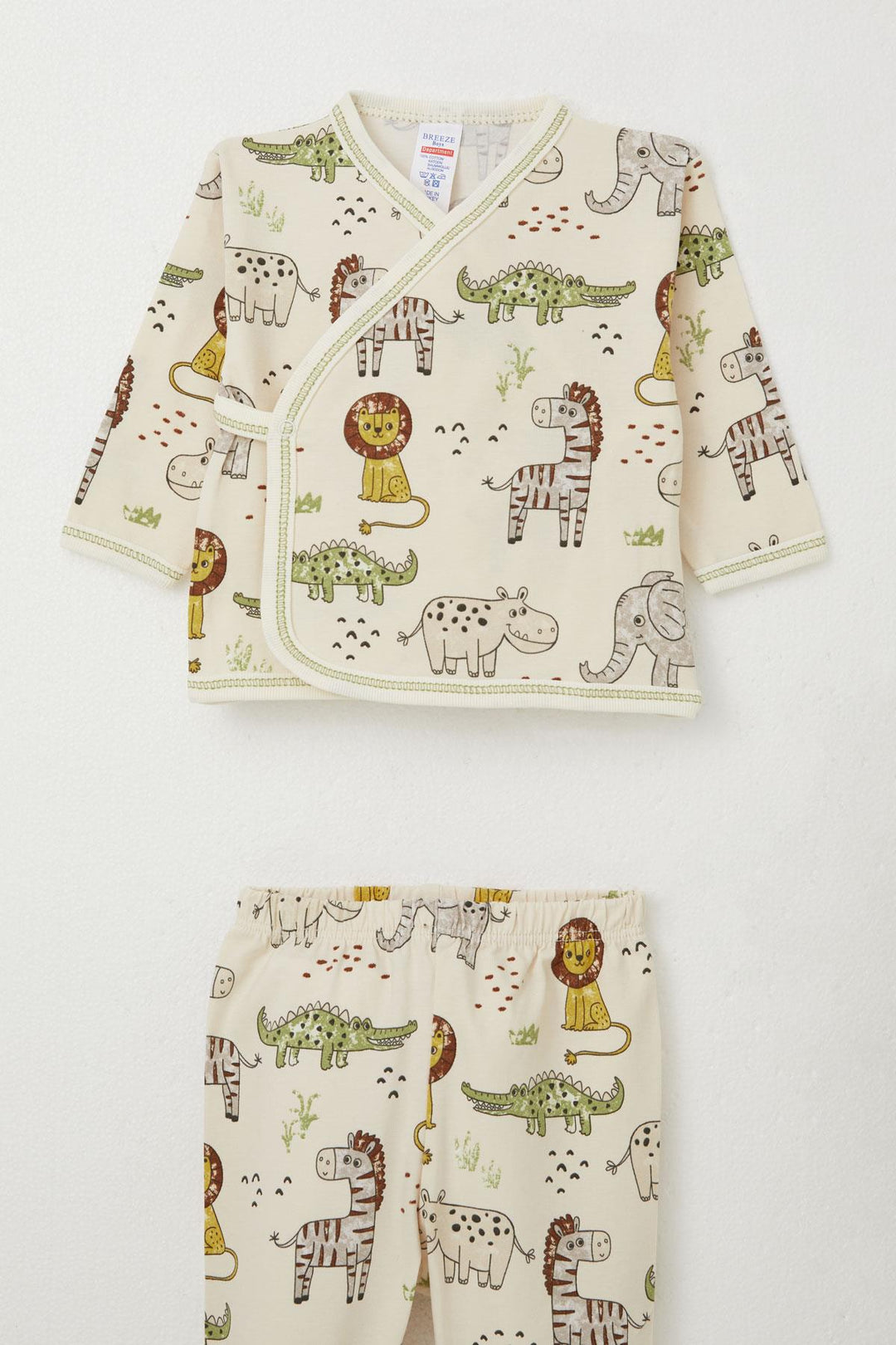 BRE Breeze Baby Boy Hospital Outfit 3-Piece Safari Themed Cute Animals 0-4 Months, Beige - Nîmes