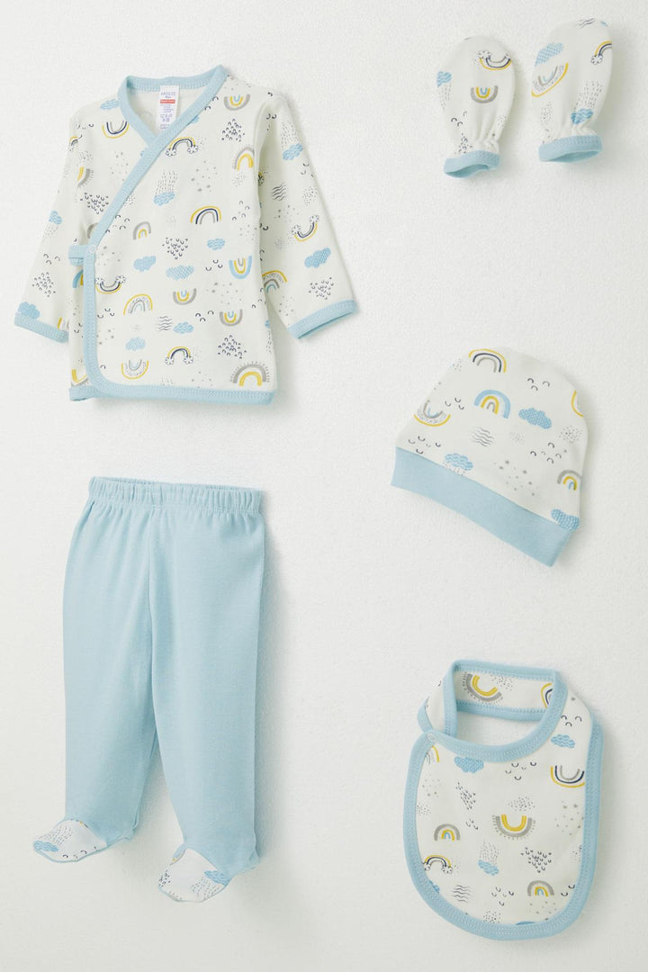 BRE Breeze Baby Boy Hospital Outfit 5 Piece Sky Themed 0-3 Months, White - Dundalk