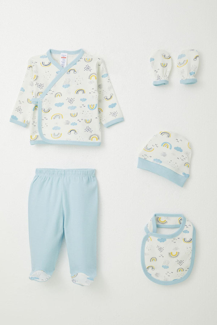 BRE Breeze Baby Boy Hospital Outfit 5 Piece Sky Themed 0-3 Months, White - Dundalk