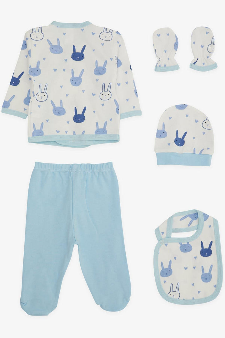 BRE Breeze Baby Boy Hospital Outfit 5-Piece Set with Bunny Pattern, 0-3 Months, White - Chicoutimi