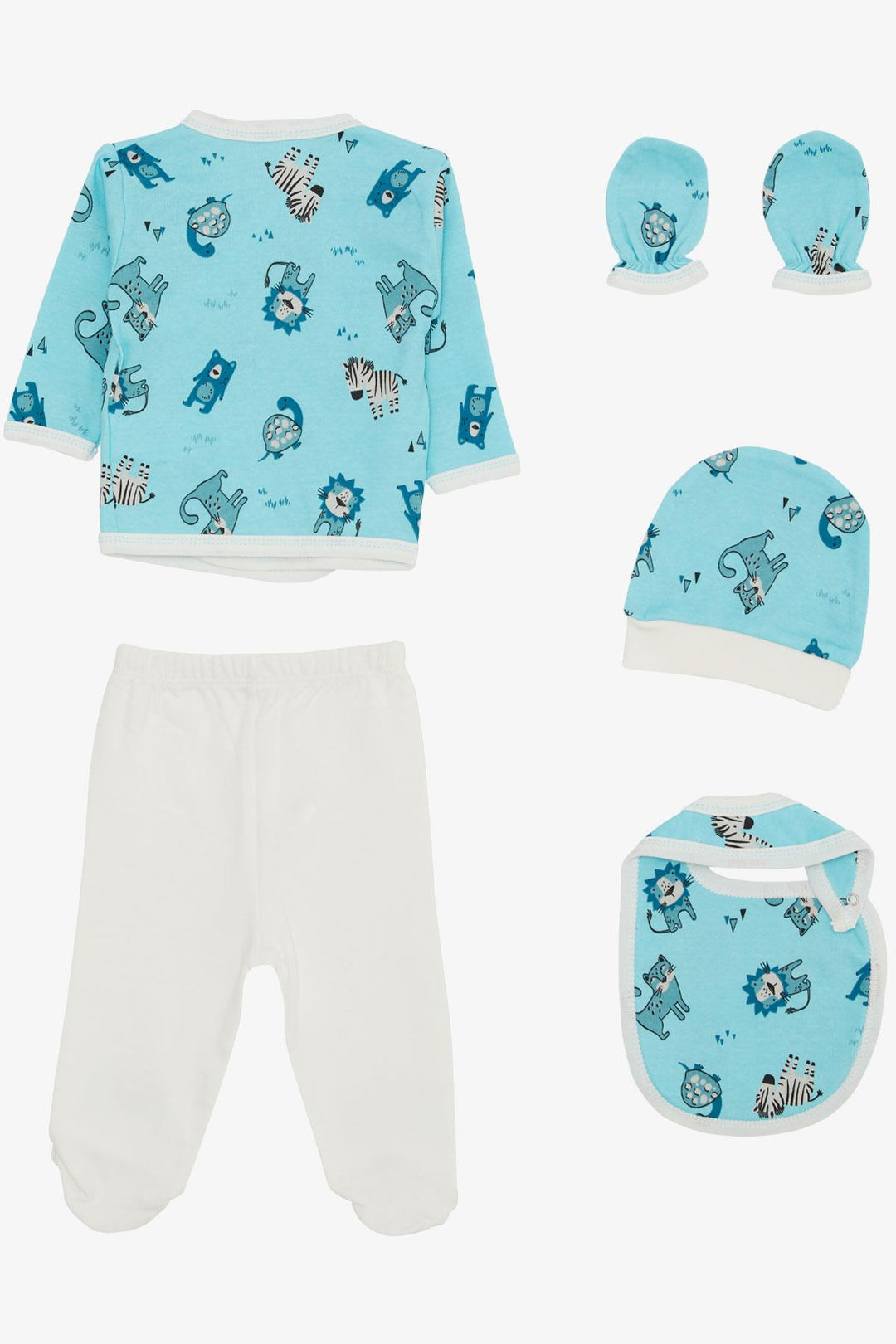 BRE Breeze Baby Boy Hospital Outfit 5-Piece Cute Animals Patterned 0-3 Months, Blue - Spanish Fork