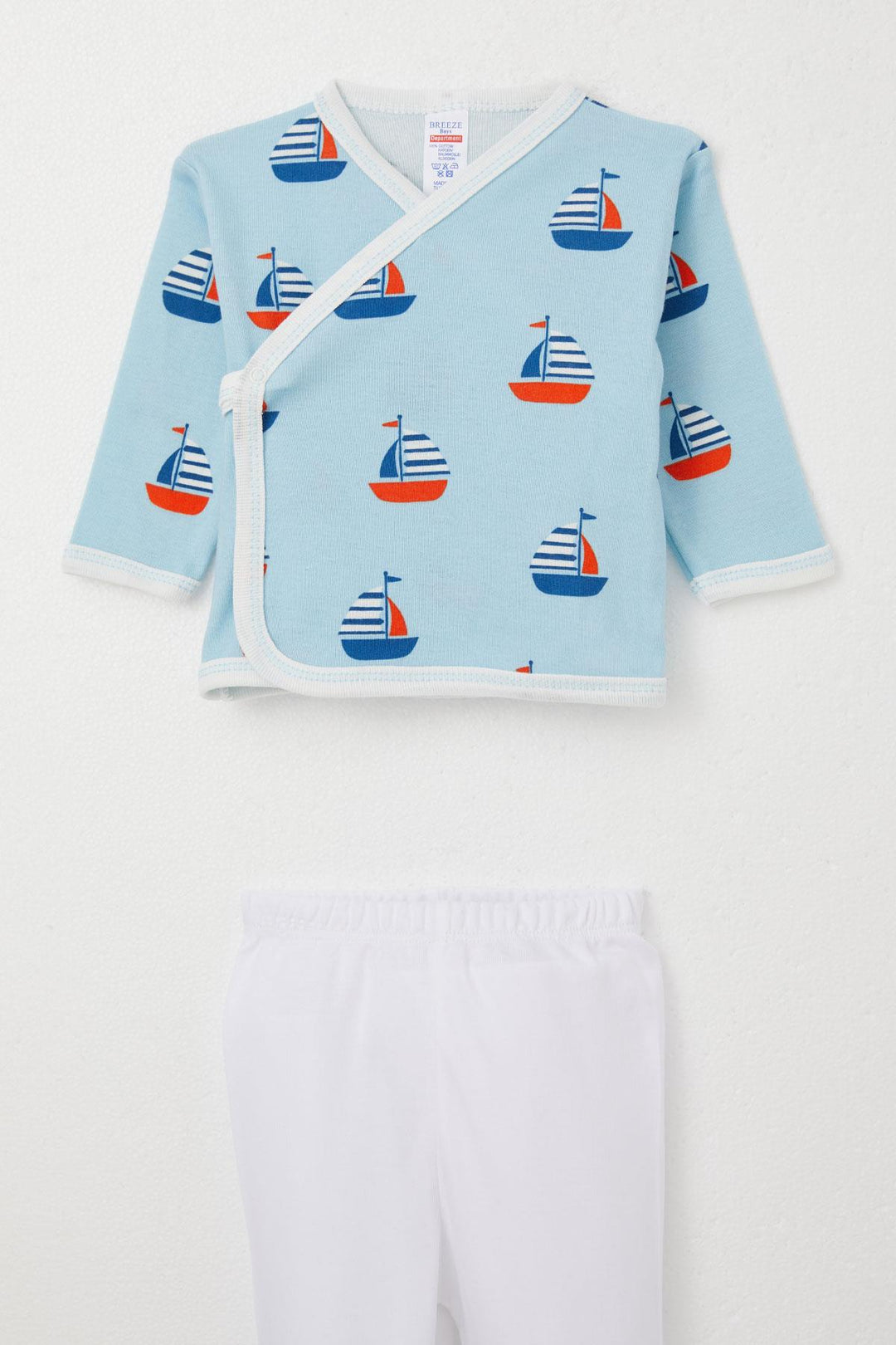 BRE Breeze Baby Boy Hospital Outfit 5 Piece Sailboat Pattern 0-3 Months, Light Blue - La Roche-sur-Yon