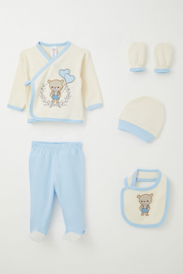 BRE Breeze Baby Boy Hospital Outfit 5 Piece Cute Bear Embroidered 0-3 Months, Cream - Vasylkiv