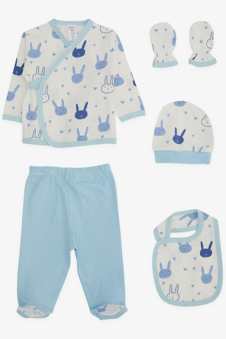 BRE Breeze Baby Boy Hospital Outfit 5-Piece Set with Bunny Pattern, 0-3 Months, White - Chicoutimi