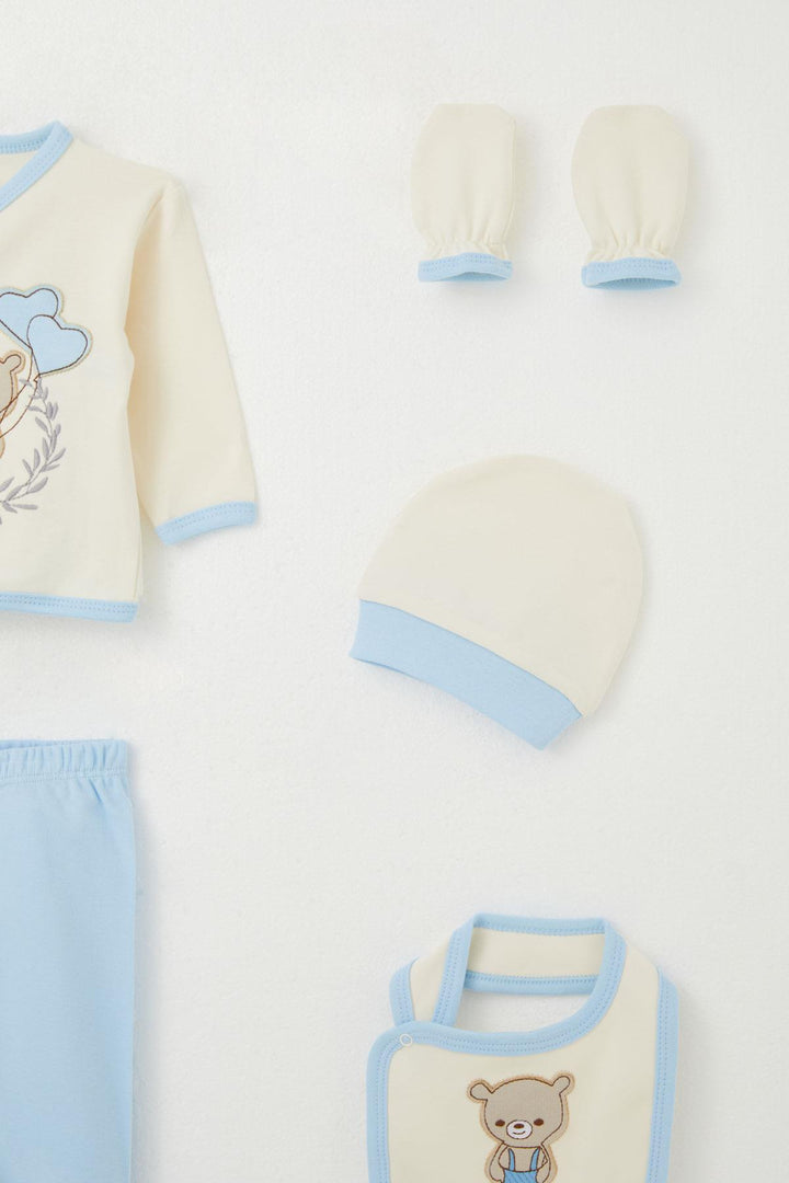 BRE Breeze Baby Boy Hospital Outfit 5 Piece Cute Bear Embroidered 0-3 Months, Cream - Vasylkiv