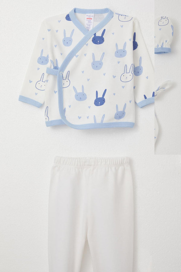 BRE Breeze Baby Boy Hospital Outfit 5-Piece Set with Bunny Pattern, 0-3 Months, White - Lodi