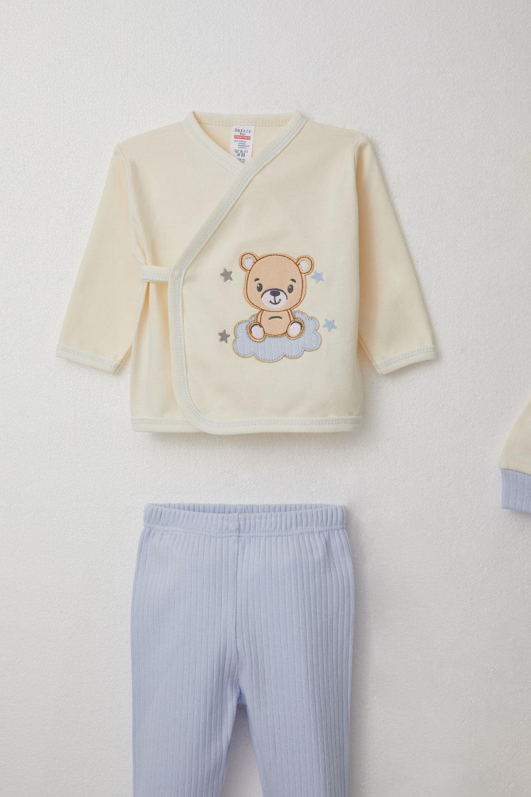 BRE Breeze Baby Boy Hospital Outfit 5-Piece with Cute Bear Embroidery 0-3 Months, Cream - Saratoga Springs