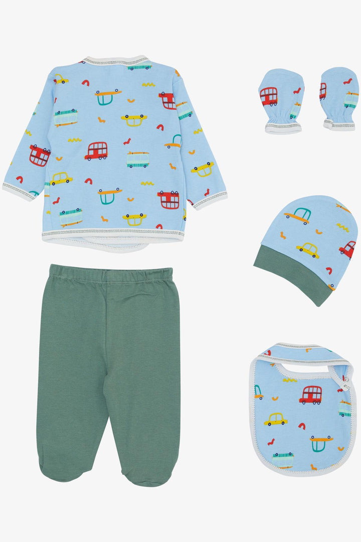 BRE Breeze Baby Boy Hospital Outfit 5-Piece Colorful Car Pattern 0-, Light Blue - Ipswich