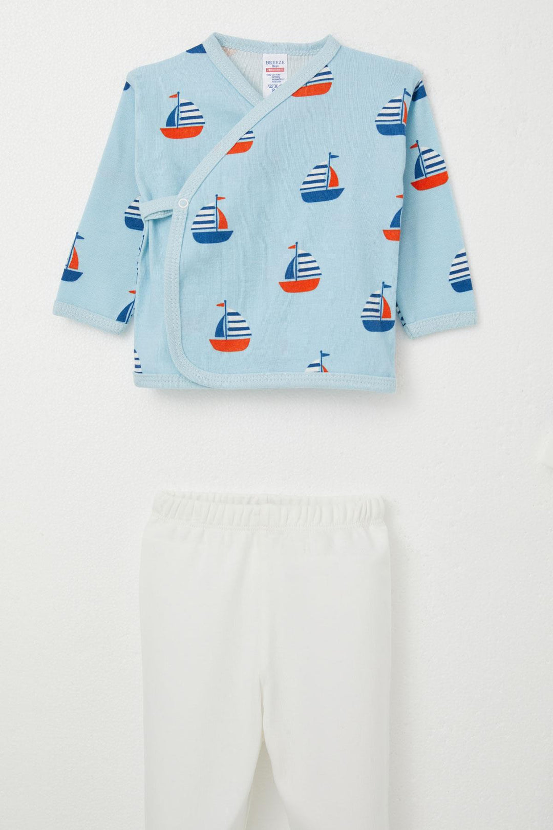 BRE Breeze Baby Boy Hospital Outfit 5 Piece Sailboat Pattern 0-3 Months, Light Blue - Sion