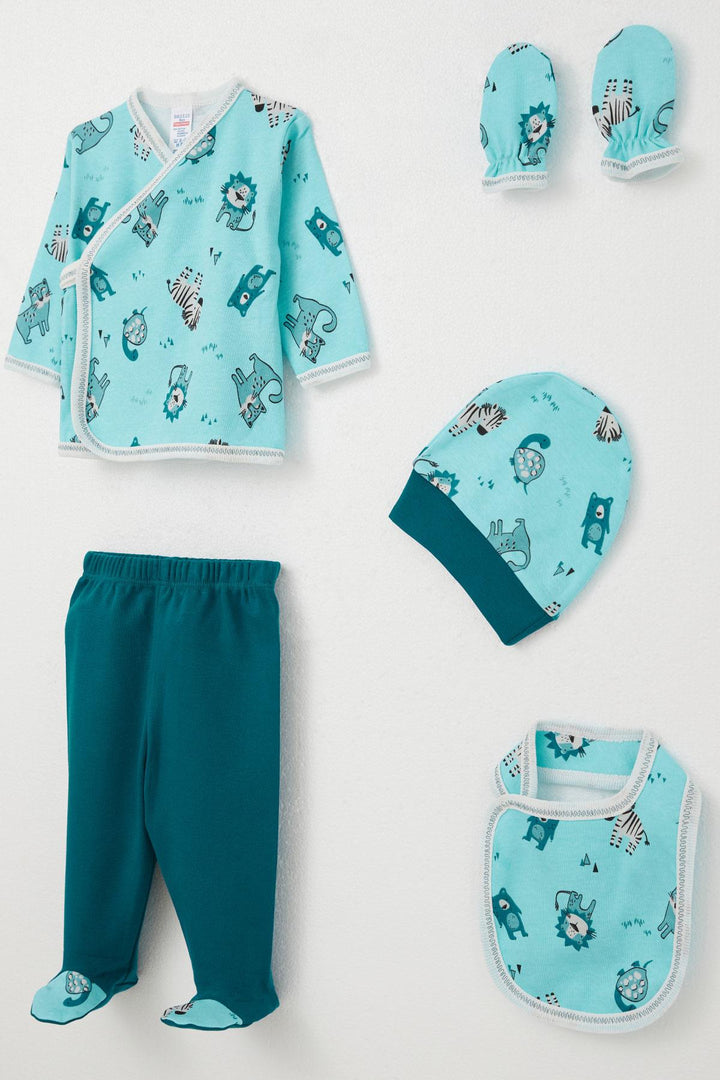 BRE Breeze Baby Boy Hospital Outfit 5-Piece Cute Animals Patterned 0-3 Months, Blue - Alhaurín de la Torre