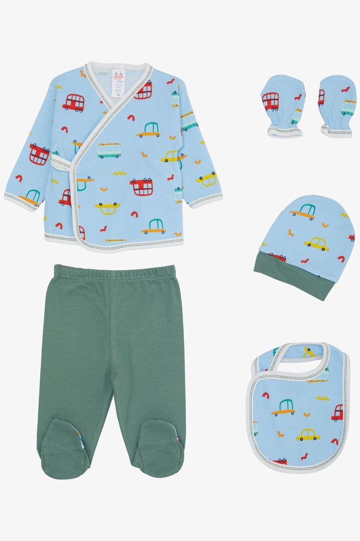 BRE Breeze Baby Boy Hospital Outfit 5-Piece Colorful Car Pattern 0-, Light Blue - Ipswich