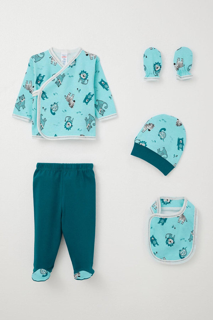 BRE Breeze Baby Boy Hospital Outfit 5-Piece Cute Animals Patterned 0-3 Months, Blue - Alhaurín de la Torre