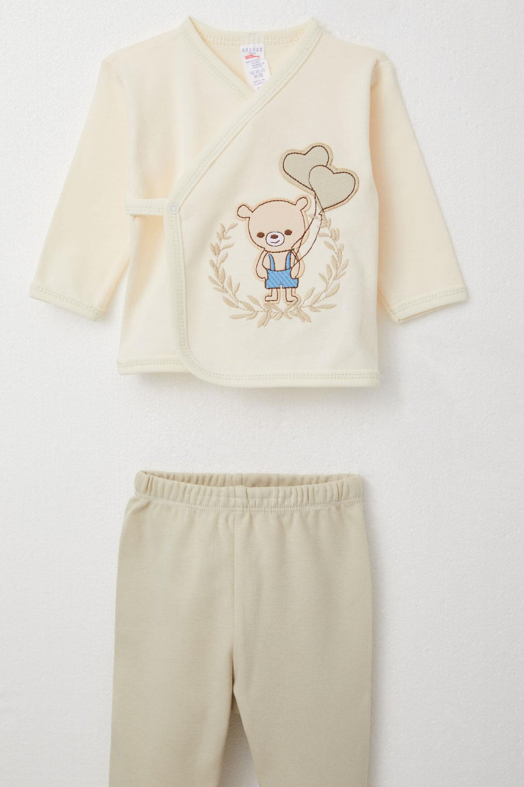 BRE Breeze Baby Boy Hospital Outfit 5 Piece Cute Bear Embroidered 0-3 Months, Cream - Lexington