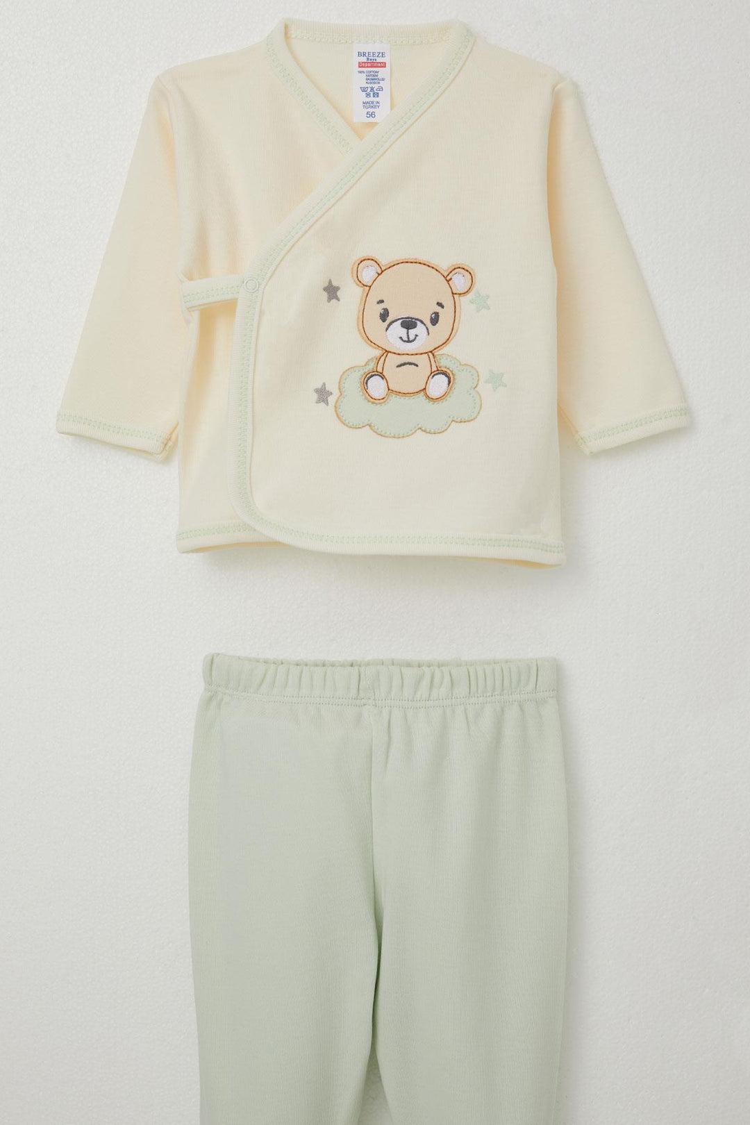 BRE Breeze Baby Boy Hospital Outfit 5-Piece with Cute Bear Embroidery 0-3 Months, Cream - Flensburg