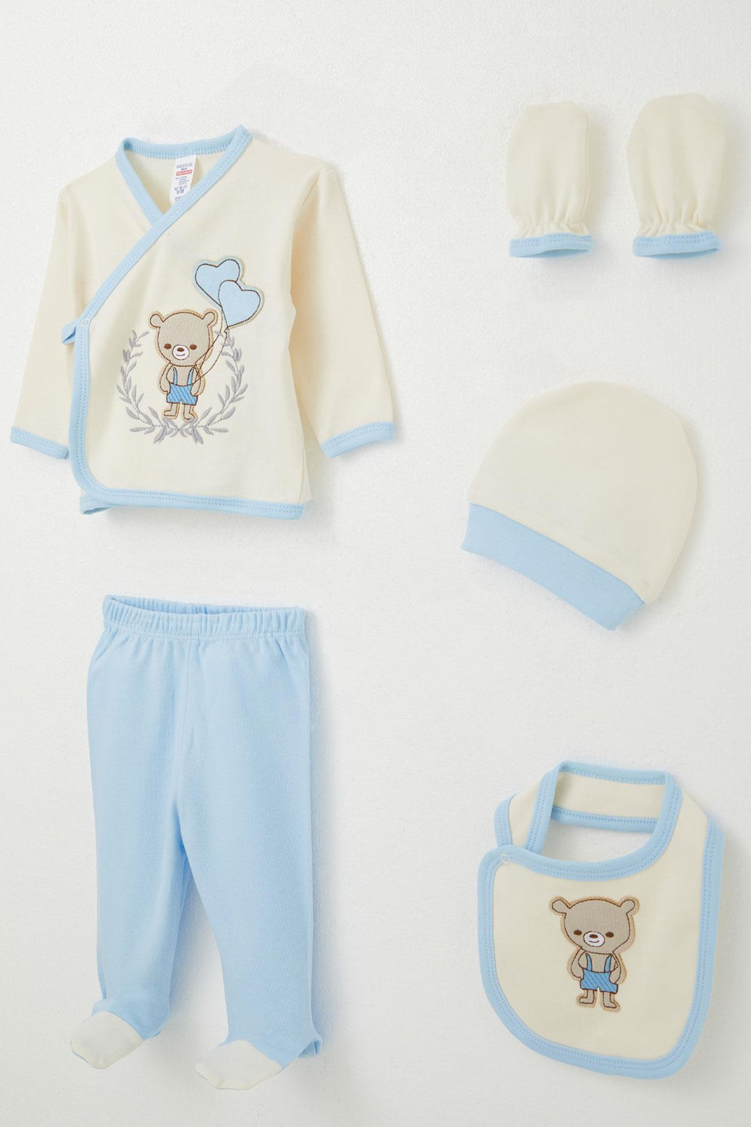 BRE Breeze Baby Boy Hospital Outfit 5 Piece Cute Bear Embroidered 0-3 Months, Cream - Vasylkiv