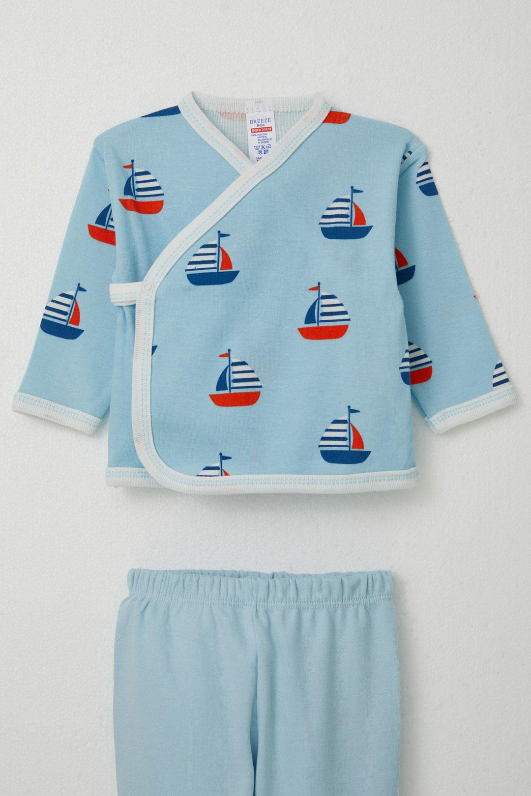 BRE Breeze Baby Boy Hospital Outfit 5 Piece Sailboat Pattern 0-3 Months, Light Blue - Darlington