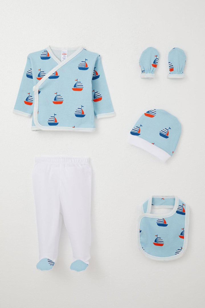 BRE Breeze Baby Boy Hospital Outfit 5 Piece Sailboat Pattern 0-3 Months, Light Blue - La Roche-sur-Yon