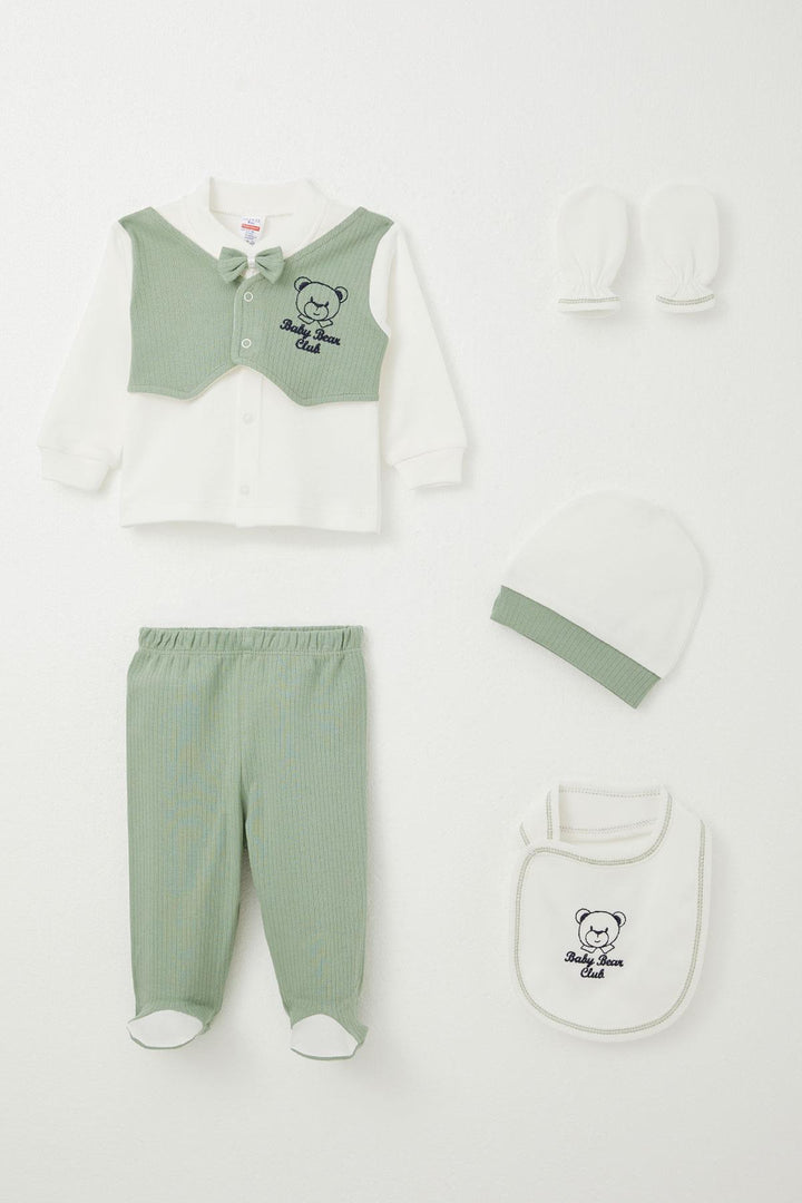 BRE Breeze Baby Boy Hospital Outfit 5-Piece Fixed Bow Tie Vest 0-3 Months, Mint Green - Coyula