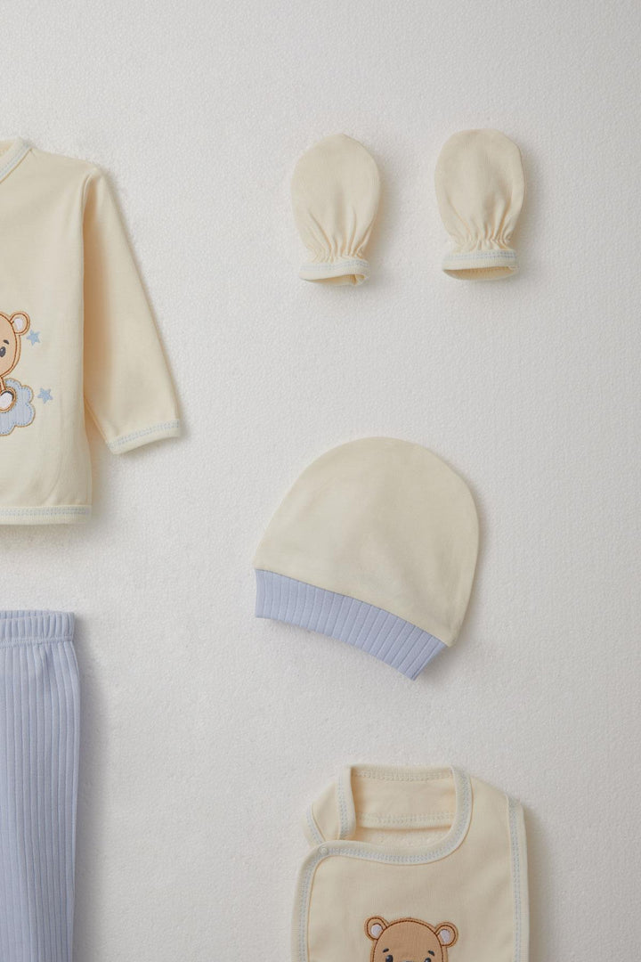 BRE Breeze Baby Boy Hospital Outfit 5-Piece with Cute Bear Embroidery 0-3 Months, Cream - Saratoga Springs