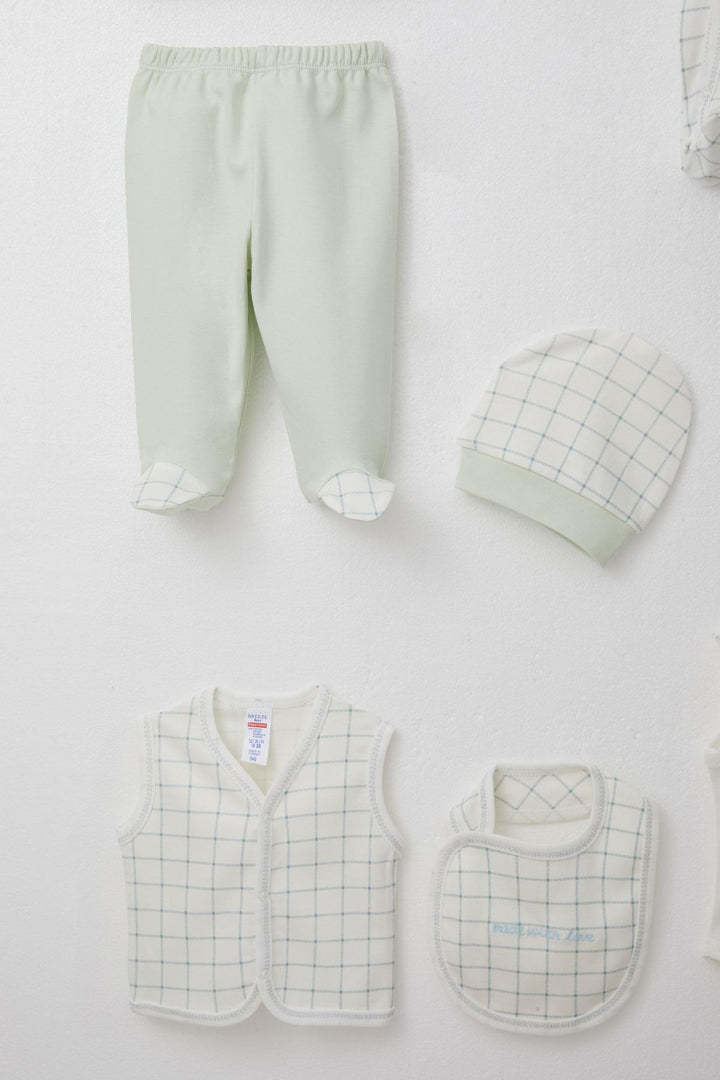 BRE Breeze Baby Boy Hospital Outfit 8-Piece Set with Cute Bear Embroidery Square Pattern 0-3 Months, Ecru - Schagen