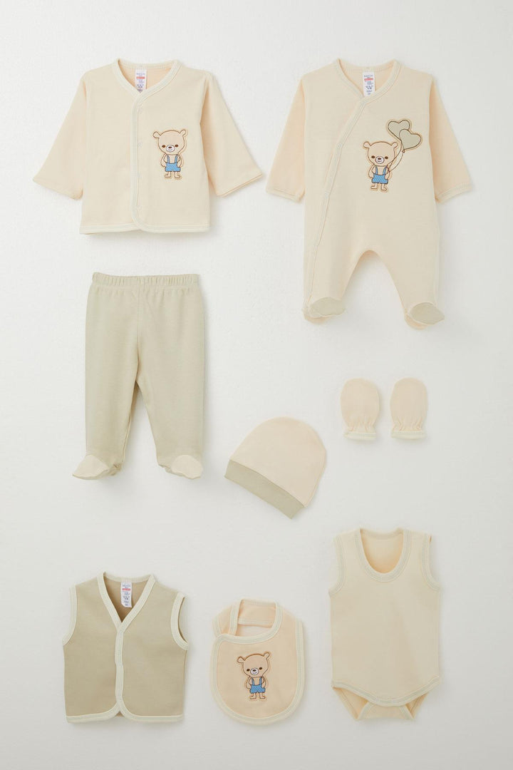 BRE Breeze Baby Boy Hospital Outfit 8-Piece with Cute Bear Embroidery 0-3 Months, Cream - Fruit Cove