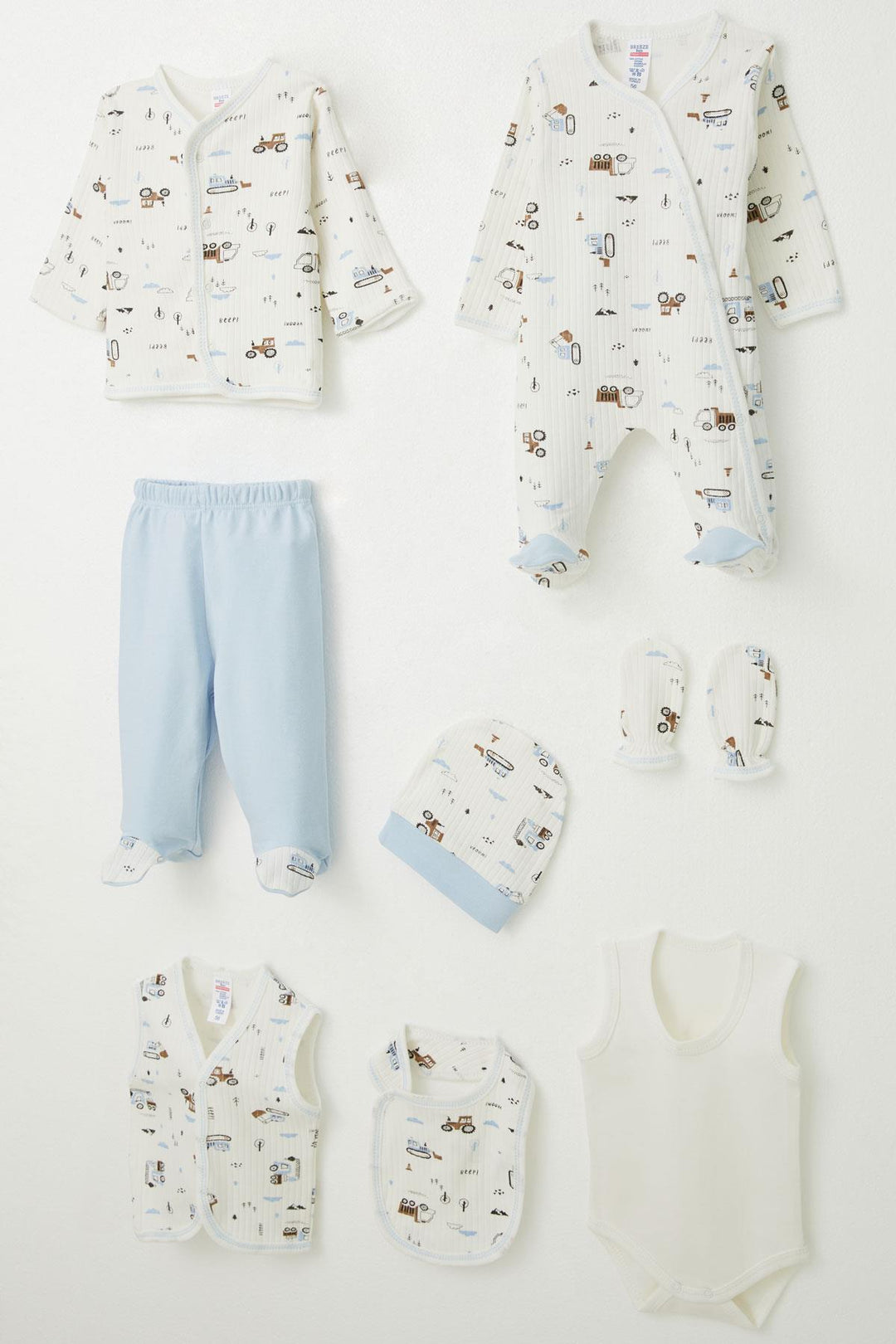 BRE Breeze Baby Boy Hospital Outfit 8 Piece Construction Patterned 0-3 Months, White - Casa Grande