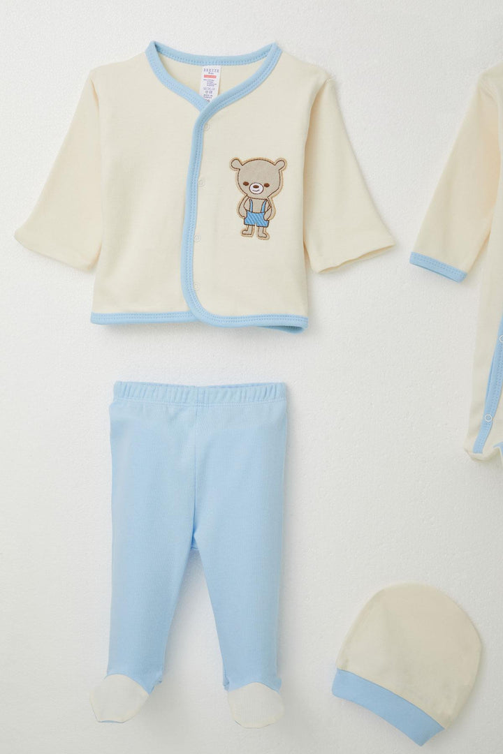 BRE Breeze Baby Boy Hospital Outfit 8-Piece with Cute Bear Embroidery 0-3 Months, Cream - Pordenone