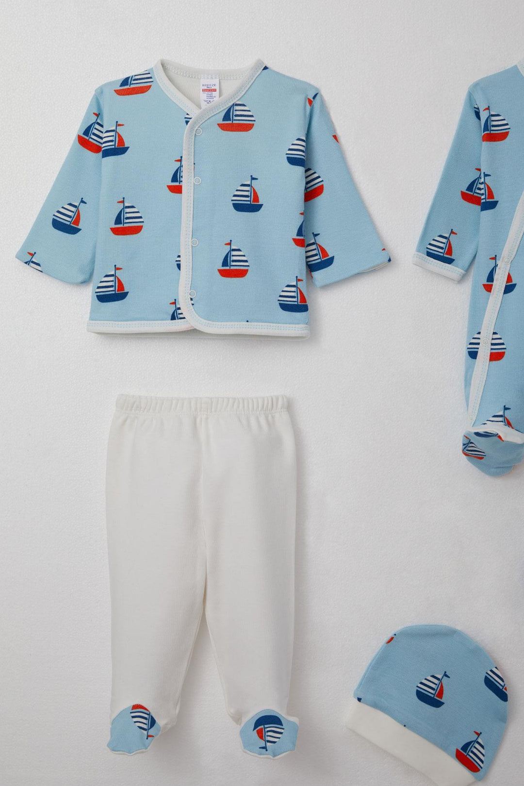 BRE Breeze Baby Boy Hospital Outfit 8 Piece Sailboat Pattern 0-3 Months, Light Blue - Vienna