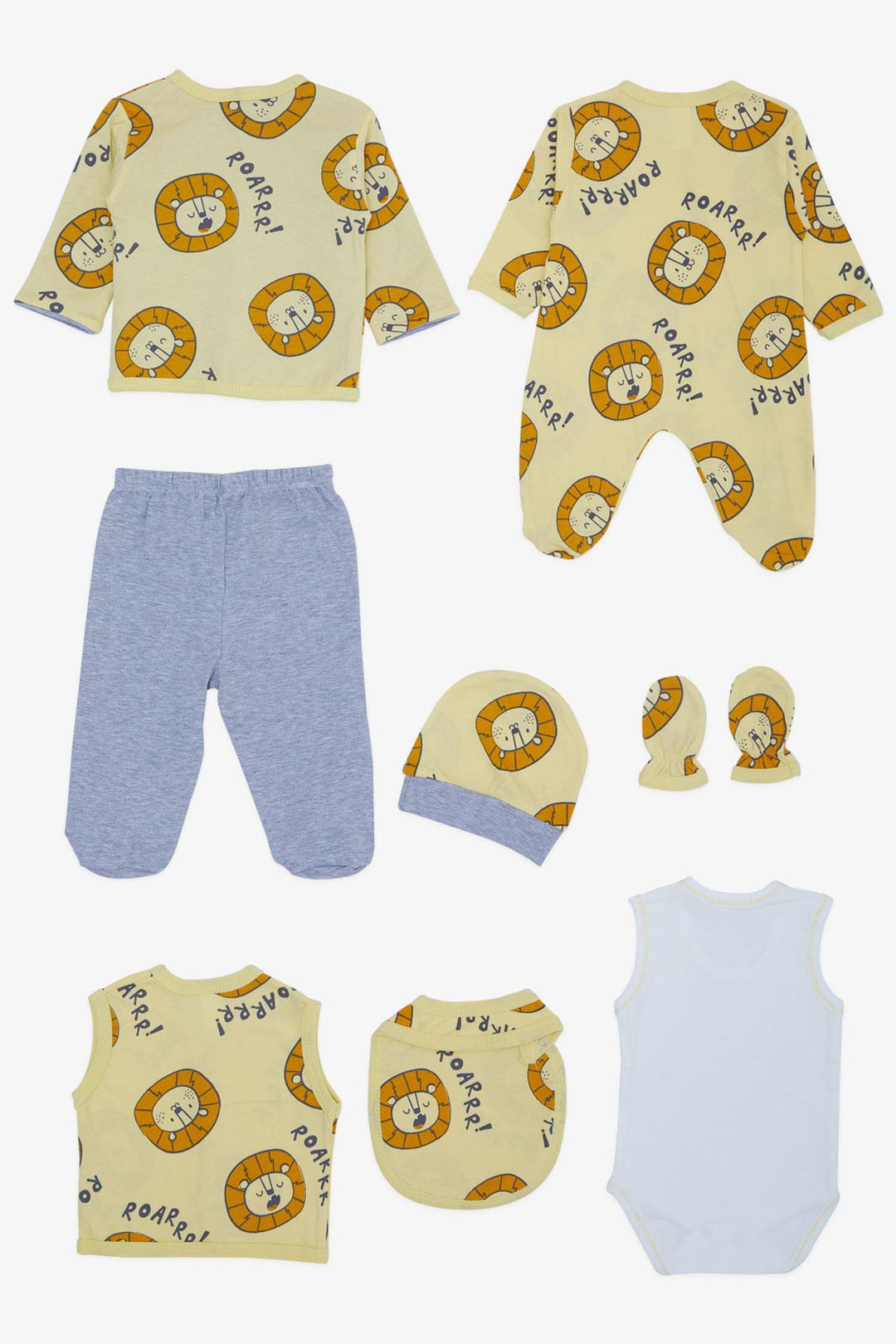 BRE Breeze Baby Boy Hospital Outfit 8 Piece Strong Lion Patterned 0-3 Months, Yellow - Red Deer