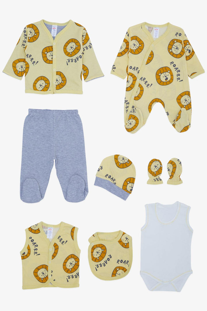 BRE Breeze Baby Boy Hospital Outfit 8 Piece Strong Lion Patterned 0-3 Months, Yellow - Red Deer