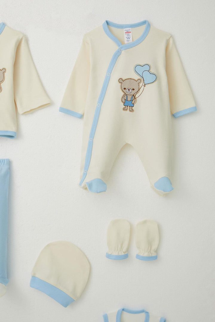 BRE Breeze Baby Boy Hospital Outfit 8-Piece with Cute Bear Embroidery 0-3 Months, Cream - Pordenone