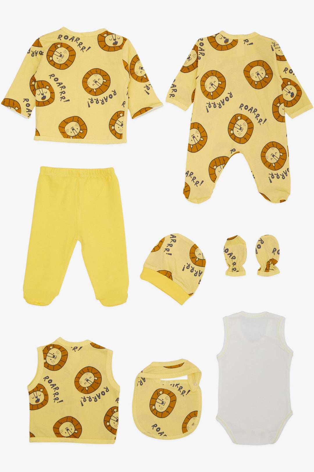 BRE Breeze Baby Boy Hospital Outfit 8 Piece Strong Lion Patterned 0-3 Months, Mustard Yellow - Steinfurt