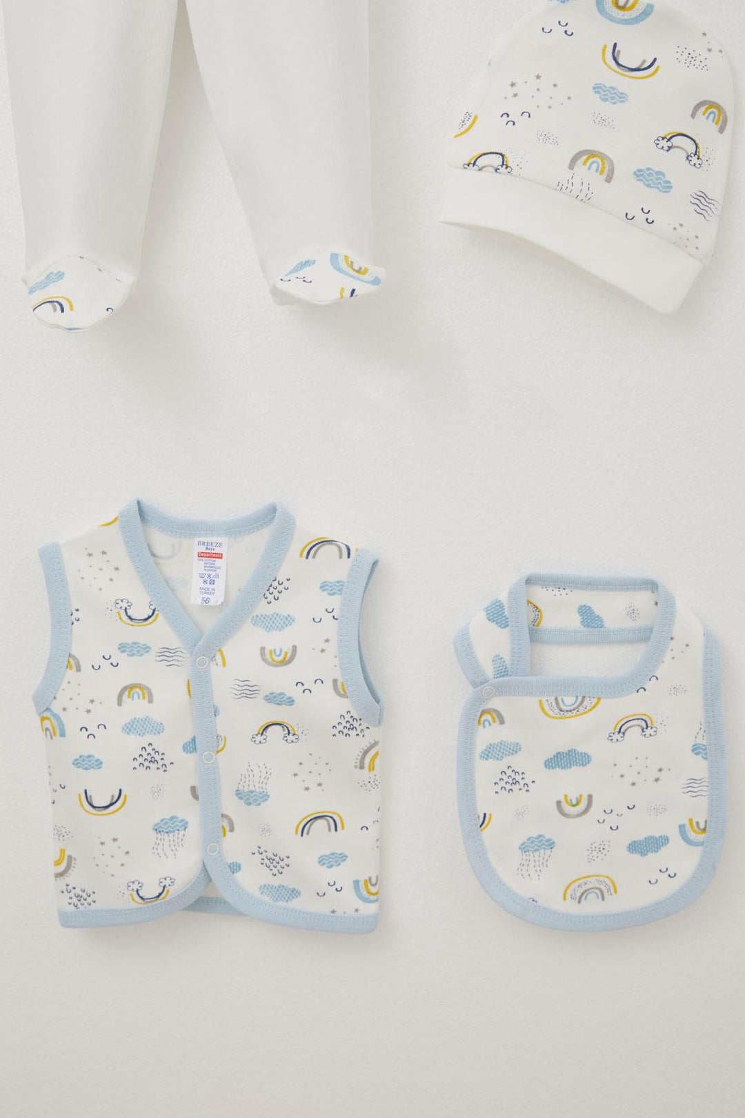 BRE Breeze Baby Boy Hospital Outfit 8 Piece Sky Themed Cloud Patterned 0-3 Months, White - University City