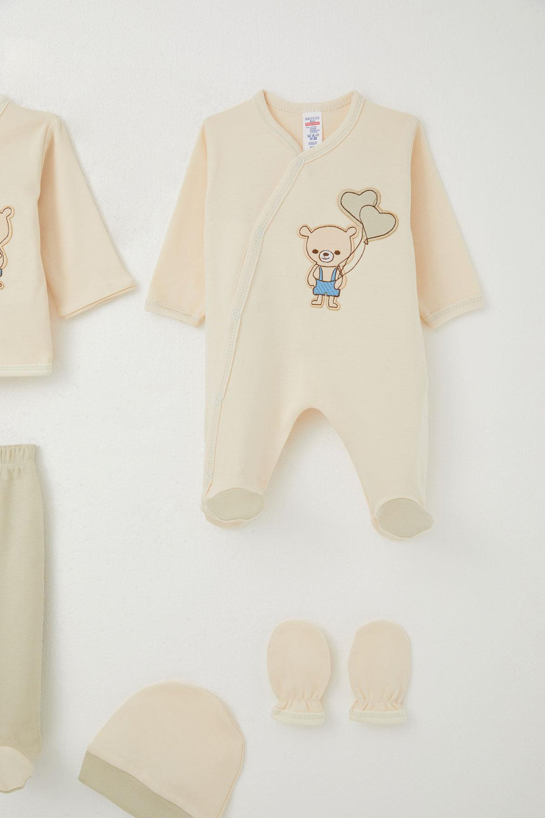 BRE Breeze Baby Boy Hospital Outfit 8-Piece with Cute Bear Embroidery 0-3 Months, Cream - Fruit Cove