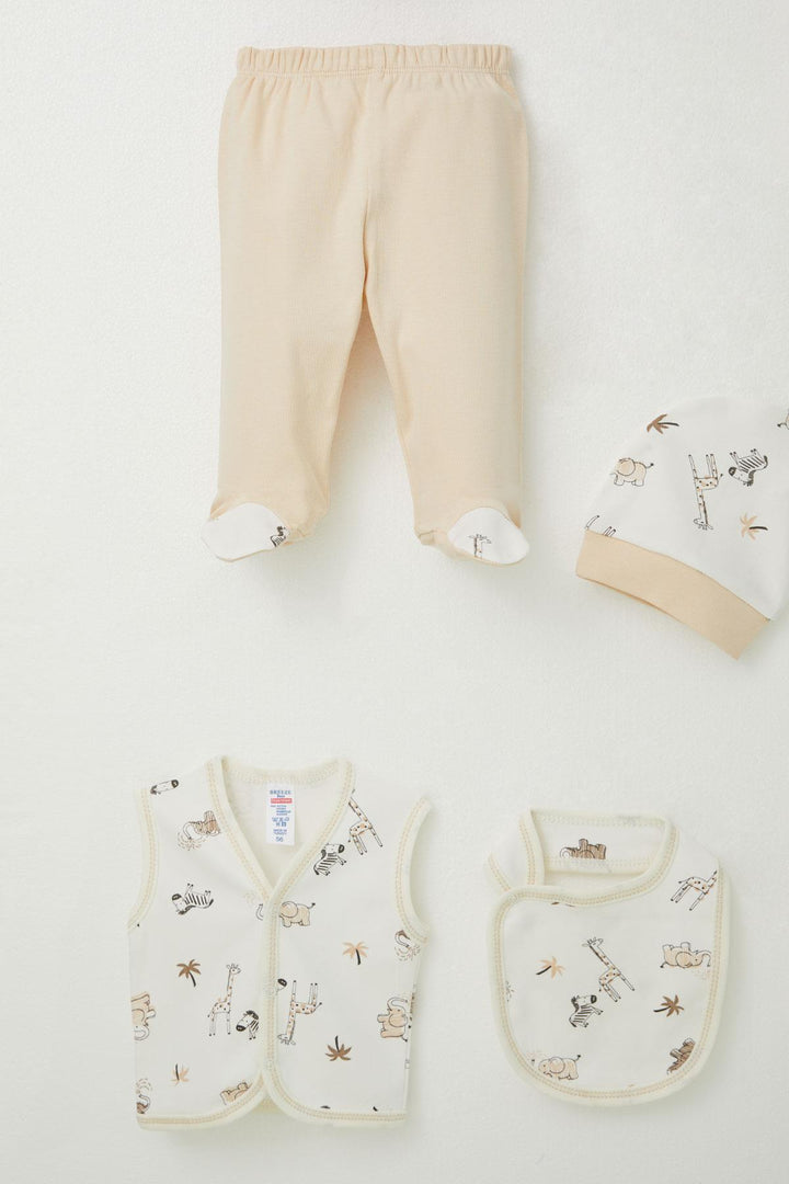 BRE Breeze Baby Boy Hospital Outfit 8 Pieces Palm Tree with Cute Animals Pattern 0-3 Months, Ecru - Xalapa