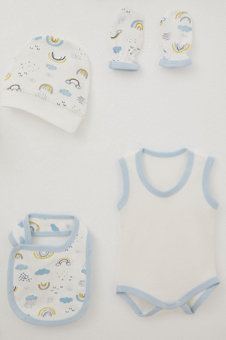 BRE Breeze Baby Boy Hospital Outfit 8 Piece Sky Themed Cloud Patterned 0-3 Months, White - University City