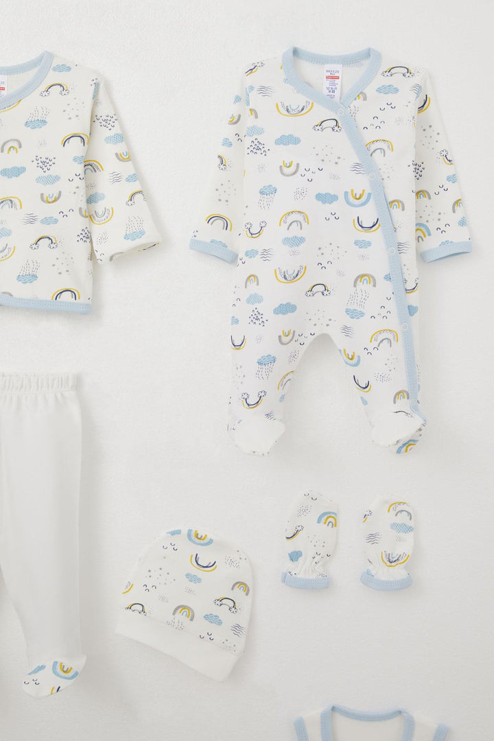 BRE Breeze Baby Boy Hospital Outfit 8 Piece Sky Themed Cloud Patterned 0-3 Months, White - University City