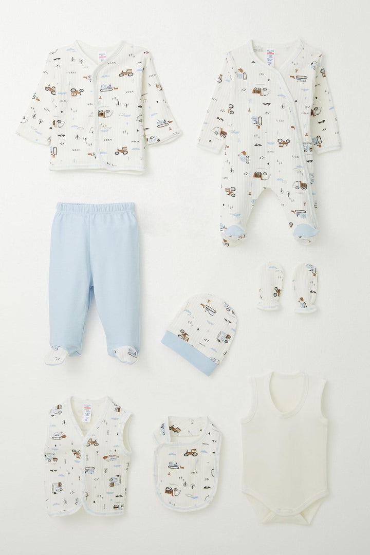 BRE Breeze Baby Boy Hospital Outfit 8 Piece Construction Patterned 0-3 Months, White - Casa Grande