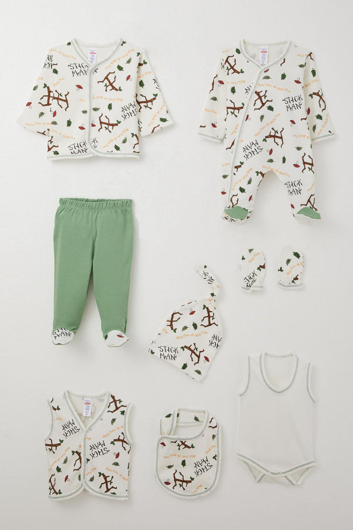 BRE Breeze Baby Boy Hospital Outfit 8 Piece Tree Man Patterned 0-3 Months, White - Fresno