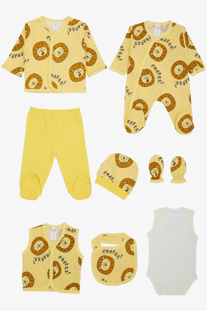 BRE Breeze Baby Boy Hospital Outfit 8 Piece Strong Lion Patterned 0-3 Months, Mustard Yellow - Steinfurt