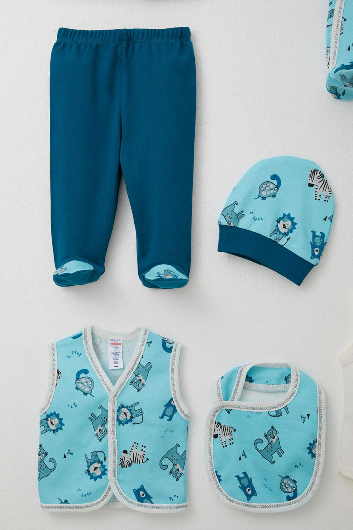 BRE Breeze Baby Boy Hospital Outfit 8 Pieces Cute Animals Patterned 0-3 Months, Blue - Cuernavaca