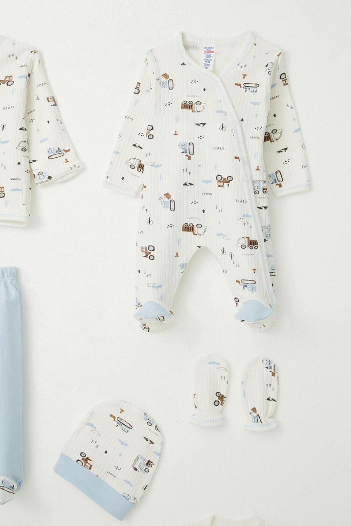 BRE Breeze Baby Boy Hospital Outfit 8 Piece Construction Patterned 0-3 Months, White - Casa Grande