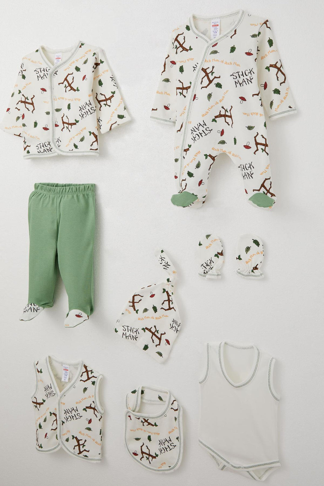 BRE Breeze Baby Boy Hospital Outfit 8 Piece Tree Man Patterned 0-3 Months, White - Fresno