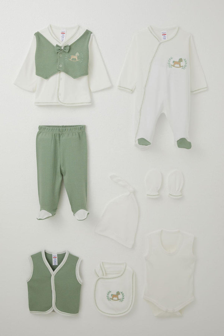 BRE Breeze Baby Boy Hospital Outfit 8 Piece Fixed Bow Tie Vest 0-3 Months, Ecru - Tottenham