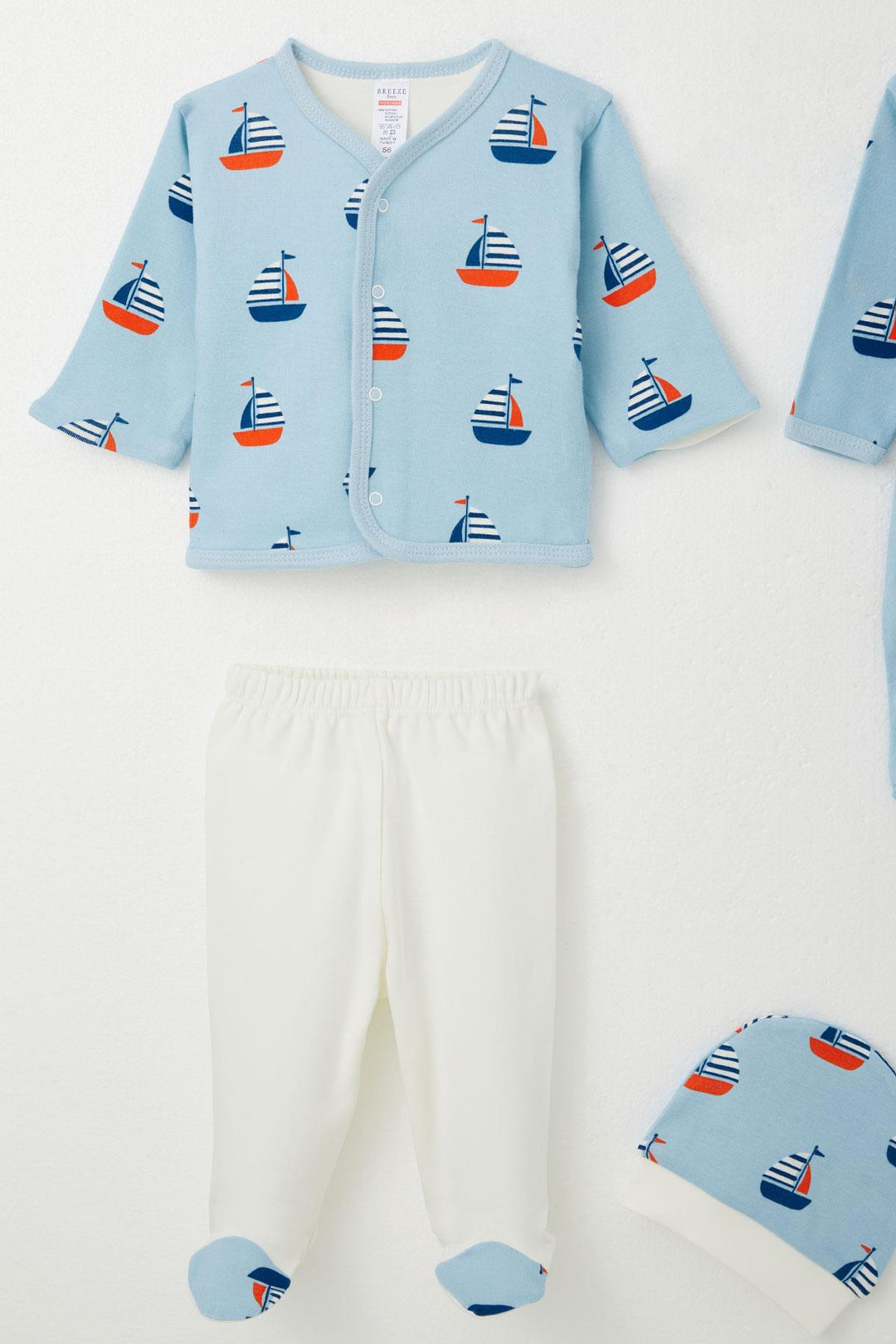 BRE Breeze Baby Boy Hospital Outfit 8 Piece Sailboat Pattern 0-3 Months, Light Blue - Manteca