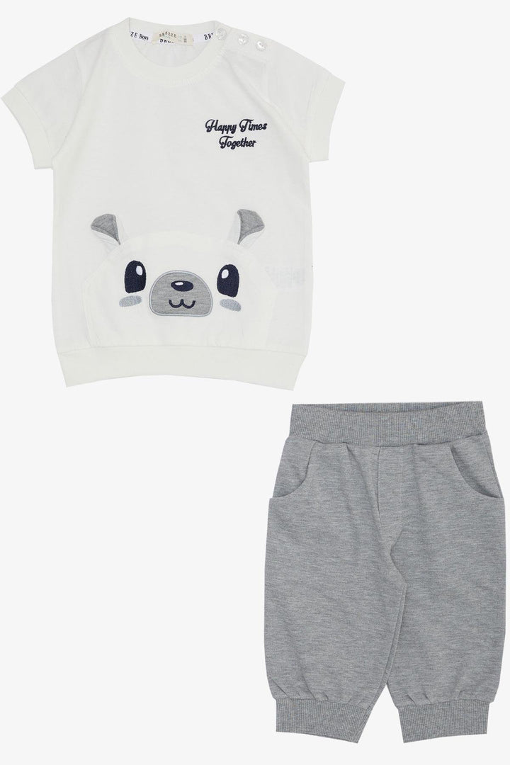 BRE Breeze Baby Boy Capri Set Cute Bear Embroidered 9 Months-3 Years, Ecru - Sterling Heights